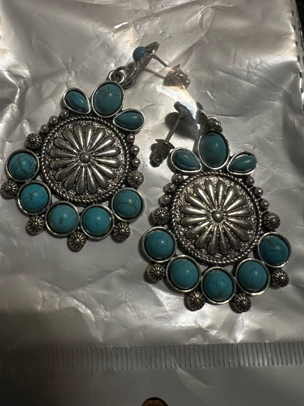 Turquoise & Silver Western Earrings